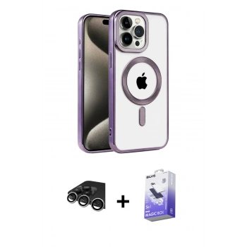 MARSİLYAN™- iPhone 14 Pro Max Kılıf Eksen Form Koleksiyonu - Siyah Bilvis 5in1 5D Magic Hayalet Cam Ekran Koruyucu + Raze Metal Kamera Lens - GS
