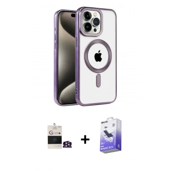 MARSİLYAN™- iPhone 14 Pro Max Kılıf Eksen Form Koleksiyonu - Siyah Bilvis 5in1 5D Magic Hayalet Cam Ekran Koruyucu + Bilvis Titan Kamera Lens - GD
