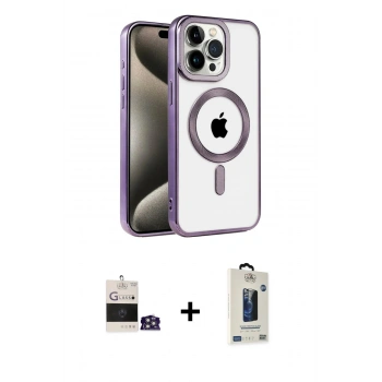 MARSİLYAN™- iPhone 14 Pro Max Kılıf Eksen Form Koleksiyonu - Siyah Bilvis Hayalet Cam Ekran Koruyucu + Bilvis Titan Kamera Lens - GS
