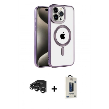 MARSİLYAN™- iPhone 14 Pro Max Kılıf Eksen Form Koleksiyonu - Siyah Bilvis Hayalet Cam Ekran Koruyucu + Raze Metal Kamera Lens - GS