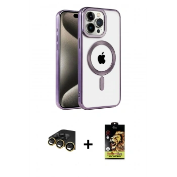 MARSİLYAN™- iPhone 14 Pro Max Kılıf Eksen Form Koleksiyonu - Siyah Buffer Cam Ekran Koruyucu + Raze Metal Kamera Lens - GD