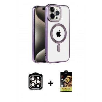 MARSİLYAN™- iPhone 14 Pro Max Kılıf Eksen Form Koleksiyonu - Siyah Buffer Cam Ekran Koruyucu + PVD Metal Kamera Lens - TU