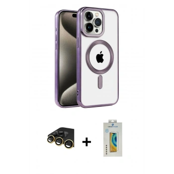 MARSİLYAN™- iPhone 14 Pro Max Kılıf Eksen Form Koleksiyonu - Siyah Polymer Nano Ekran Koruyucu + Raze Metal Kamera Lens - GD