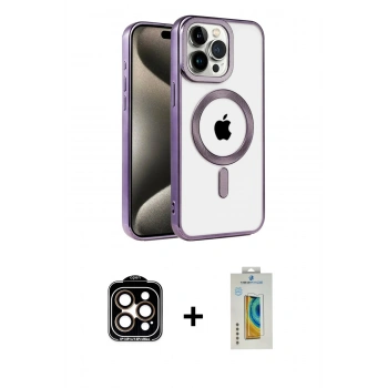 MARSİLYAN™- iPhone 14 Pro Max Kılıf Eksen Form Koleksiyonu - Siyah Polymer Nano Ekran Koruyucu + PVD Metal Kamera Lens - TU