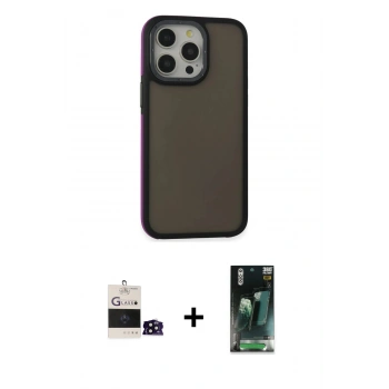 MARSİLYAN™- iPhone 14 Pro Max Kılıf Eksen Işık - Şeffaf 360 Full Body Arka Koruyucu + Bilvis Titan Kamera Lens - SH