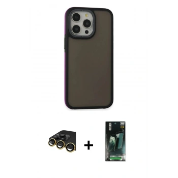 MARSİLYAN™- iPhone 14 Pro Max Kılıf Eksen Işık - Şeffaf 360 Full Body Arka Koruyucu + Raze Metal Kamera Lens - GD