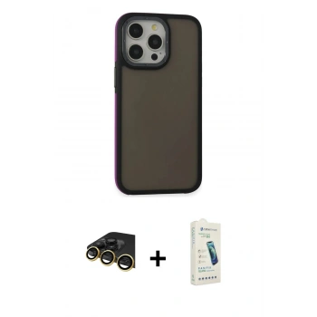 MARSİLYAN™- iPhone 14 Pro Max Kılıf Eksen Işık - Şeffaf Pasifik Cam Ekran Koruyucu + Raze Metal Kamera Lens - GD
