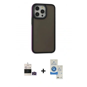 MARSİLYAN™- iPhone 14 Pro Max Kılıf Eksen Işık - Şeffaf Royal Nano Ekran Koruyucu + Bilvis Titan Kamera Lens - GD