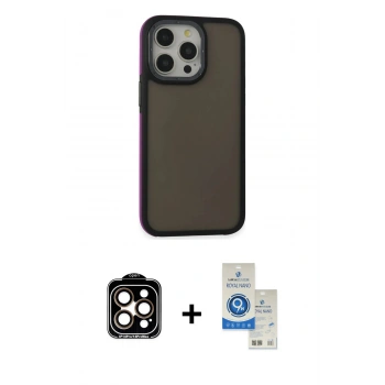 MARSİLYAN™- iPhone 14 Pro Max Kılıf Eksen Işık - Şeffaf Royal Nano Ekran Koruyucu + PVD Metal Kamera Lens - TU
