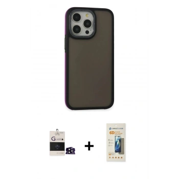 MARSİLYAN™- iPhone 14 Pro Max Kılıf Eksen Işık - Siyah 6D Mat Seramik Hayalet Nano Ekran Koruyucu + Bilvis Titan Kamera Lens - SH