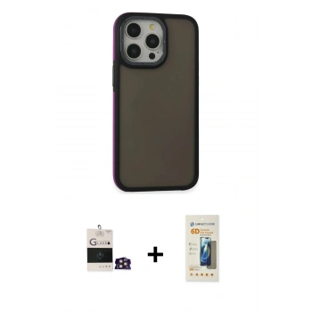MARSİLYAN™- iPhone 14 Pro Max Kılıf Eksen Işık - Siyah 6D Mat Seramik Hayalet Nano Ekran Koruyucu + Bilvis Titan Kamera Lens - GD