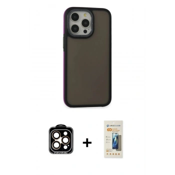 MARSİLYAN™- iPhone 14 Pro Max Kılıf Eksen Işık - Siyah 6D Mat Seramik Hayalet Nano Ekran Koruyucu + PVD Metal Kamera Lens - TU