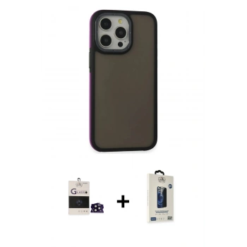 MARSİLYAN™- iPhone 14 Pro Max Kılıf Eksen Işık - Siyah Bilvis Hayalet Cam Ekran Koruyucu + Bilvis Titan Kamera Lens - SH