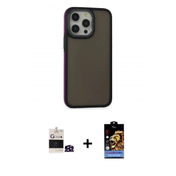 MARSİLYAN™- iPhone 14 Pro Max Kılıf Eksen Işık - Siyah Buffer Hayalet Cam Ekran Koruyucu + Bilvis Titan Kamera Lens - DNMR