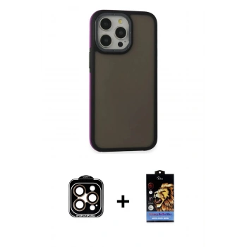 MARSİLYAN™- iPhone 14 Pro Max Kılıf Eksen Işık - Siyah Buffer Hayalet Cam Ekran Koruyucu + PVD Metal Kamera Lens - TU