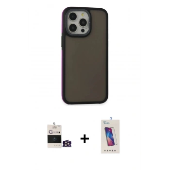 MARSİLYAN™- iPhone 14 Pro Max Kılıf Eksen Işık - Siyah Joko 5D Cam + Bilvis Titan Kamera Lens - GD
