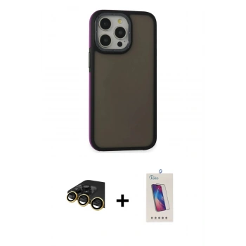 MARSİLYAN™- iPhone 14 Pro Max Kılıf Eksen Işık - Siyah Joko 5D Cam + Raze Metal Kamera Lens - GD
