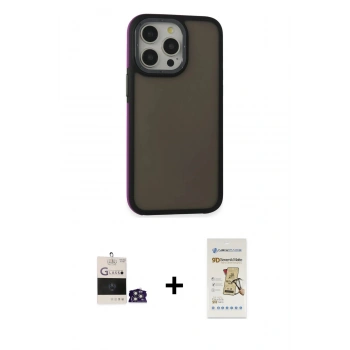 MARSİLYAN™- iPhone 14 Pro Max Kılıf Eksen Işık - Siyah Mat Seramik Nano Ekran Koruyucu + Bilvis Titan Kamera Lens - GS
