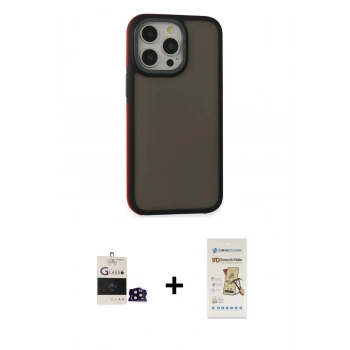 MARSİLYAN™- iPhone 14 Pro Max Kılıf Eksen Işık - Siyah Mat Seramik Nano Ekran Koruyucu + Bilvis Titan Kamera Lens - SH