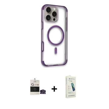 MARSİLYAN™- iPhone 14 Pro Max Kılıf Eksen Klasik Koleksiyonu - Şeffaf Pasifik Cam Ekran Koruyucu + Bilvis Titan Kamera Lens - SH