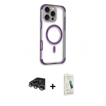 MARSİLYAN™- iPhone 14 Pro Max Kılıf Eksen Klasik Koleksiyonu - Şeffaf Pasifik Cam Ekran Koruyucu + Raze Metal Kamera Lens - GS