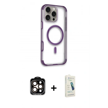 MARSİLYAN™- iPhone 14 Pro Max Kılıf Eksen Klasik Koleksiyonu - Şeffaf Pasifik Cam Ekran Koruyucu + PVD Metal Kamera Lens - TU
