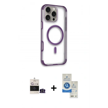 MARSİLYAN™- iPhone 14 Pro Max Kılıf Eksen Klasik Koleksiyonu - Şeffaf Royal Nano Ekran Koruyucu + Bilvis Titan Kamera Lens - SH