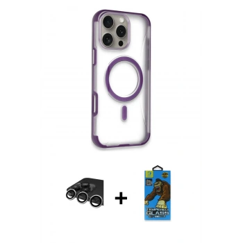 MARSİLYAN™- iPhone 14 Pro Max Kılıf Eksen Klasik Koleksiyonu - Siyah 18D Cam Ekran Koruyucu + Raze Metal Kamera Lens - GS