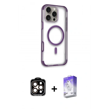 MARSİLYAN™- iPhone 14 Pro Max Kılıf Eksen Klasik Koleksiyonu - Siyah Bilvis 5in1 3D Magic Cam Ekran Koruyucu + PVD Metal Kamera Lens - TU