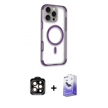 MARSİLYAN™- iPhone 14 Pro Max Kılıf Eksen Klasik Koleksiyonu - Siyah Bilvis 5in1 5D Magic Hayalet Cam Ekran Koruyucu + PVD Metal Kamera Lens - TU