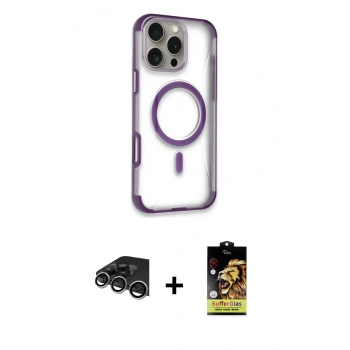 MARSİLYAN™- iPhone 14 Pro Max Kılıf Eksen Klasik Koleksiyonu - Siyah Buffer Cam Ekran Koruyucu + Raze Metal Kamera Lens - GS