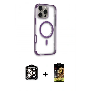 MARSİLYAN™- iPhone 14 Pro Max Kılıf Eksen Klasik Koleksiyonu - Siyah Buffer Cam Ekran Koruyucu + PVD Metal Kamera Lens - TU
