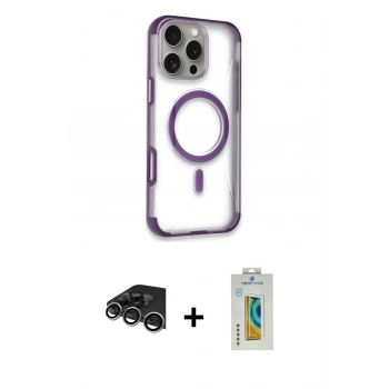MARSİLYAN™- iPhone 14 Pro Max Kılıf Eksen Klasik Koleksiyonu - Siyah Polymer Nano Ekran Koruyucu + Raze Metal Kamera Lens - GS