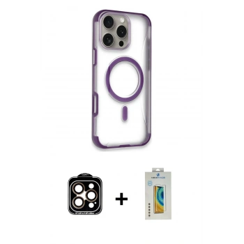 MARSİLYAN™- iPhone 14 Pro Max Kılıf Eksen Klasik Koleksiyonu - Siyah Polymer Nano Ekran Koruyucu + PVD Metal Kamera Lens - TU