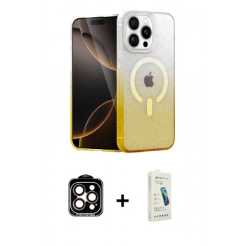 MARSİLYAN™- iPhone 14 Pro Max Kılıf Eksen Minimal Özel Seri - Şeffaf Pasifik Cam Ekran Koruyucu + PVD Metal Kamera Lens - TU