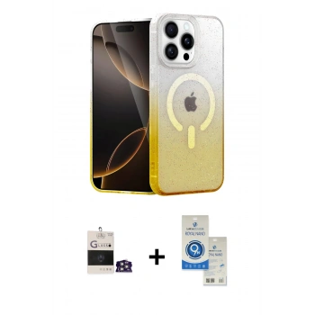 MARSİLYAN™- iPhone 14 Pro Max Kılıf Eksen Minimal Özel Seri - Şeffaf Royal Nano Ekran Koruyucu + Bilvis Titan Kamera Lens - GS