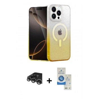 MARSİLYAN™- iPhone 14 Pro Max Kılıf Eksen Minimal Özel Seri - Şeffaf Royal Nano Ekran Koruyucu + Raze Metal Kamera Lens - GS