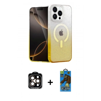 MARSİLYAN™- iPhone 14 Pro Max Kılıf Eksen Minimal Özel Seri - Siyah 18D Cam Ekran Koruyucu + PVD Metal Kamera Lens - TU
