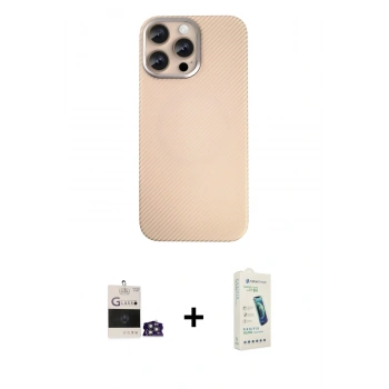 MARSİLYAN™- iPhone 14 Pro Max Kılıf Eksen Prime - Şeffaf Pasifik Cam Ekran Koruyucu + Bilvis Titan Kamera Lens - GS