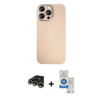 MARSİLYAN™- iPhone 14 Pro Max Kılıf Eksen Prime - Şeffaf Royal Nano Ekran Koruyucu + Raze Metal Kamera Lens - GD