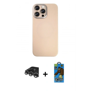 MARSİLYAN™- iPhone 14 Pro Max Kılıf Eksen Prime - Siyah 18D Cam Ekran Koruyucu + Raze Metal Kamera Lens - GS