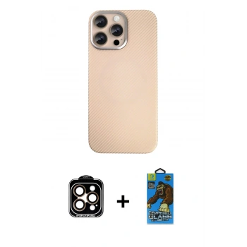 MARSİLYAN™- iPhone 14 Pro Max Kılıf Eksen Prime - Siyah 18D Cam Ekran Koruyucu + PVD Metal Kamera Lens - TU