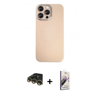 MARSİLYAN™- iPhone 14 Pro Max Kılıf Eksen Prime - Siyah Bilvis 3D Mat Cam Ekran Koruyucu + Raze Metal Kamera Lens - GD