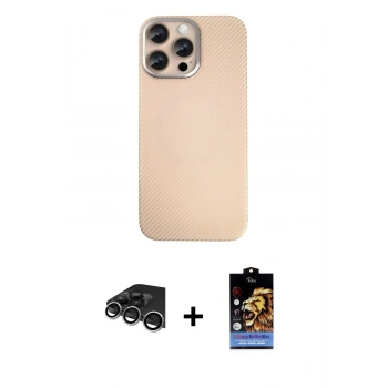 MARSİLYAN™- iPhone 14 Pro Max Kılıf Eksen Prime - Siyah Buffer Hayalet Cam Ekran Koruyucu + Raze Metal Kamera Lens - GS