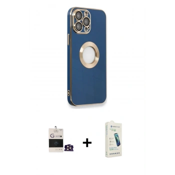 MARSİLYAN™- iPhone 14 Pro Max Kılıf İz Form Serisi - Şeffaf Pasifik Cam Ekran Koruyucu + Bilvis Titan Kamera Lens - GD