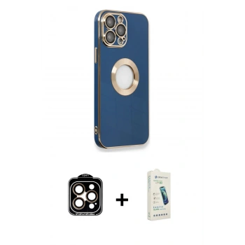 MARSİLYAN™- iPhone 14 Pro Max Kılıf İz Form Serisi - Şeffaf Pasifik Cam Ekran Koruyucu + PVD Metal Kamera Lens - TU