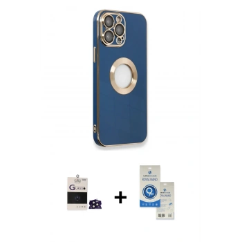 MARSİLYAN™- iPhone 14 Pro Max Kılıf İz Form Serisi - Şeffaf Royal Nano Ekran Koruyucu + Bilvis Titan Kamera Lens - DNMR