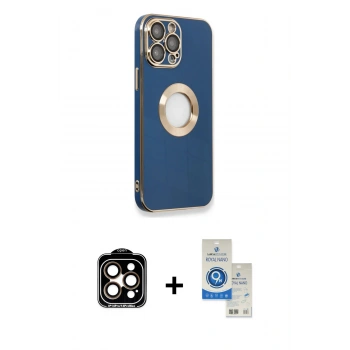 MARSİLYAN™- iPhone 14 Pro Max Kılıf İz Form Serisi - Şeffaf Royal Nano Ekran Koruyucu + PVD Metal Kamera Lens - TU