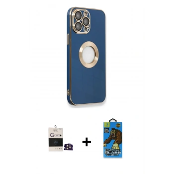 MARSİLYAN™- iPhone 14 Pro Max Kılıf İz Form Serisi - Siyah 18D Cam Ekran Koruyucu + Bilvis Titan Kamera Lens - GD