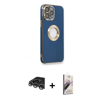 MARSİLYAN™- iPhone 14 Pro Max Kılıf İz Form Serisi - Siyah Bilvis 3D Mat Cam Ekran Koruyucu + Raze Metal Kamera Lens - GS